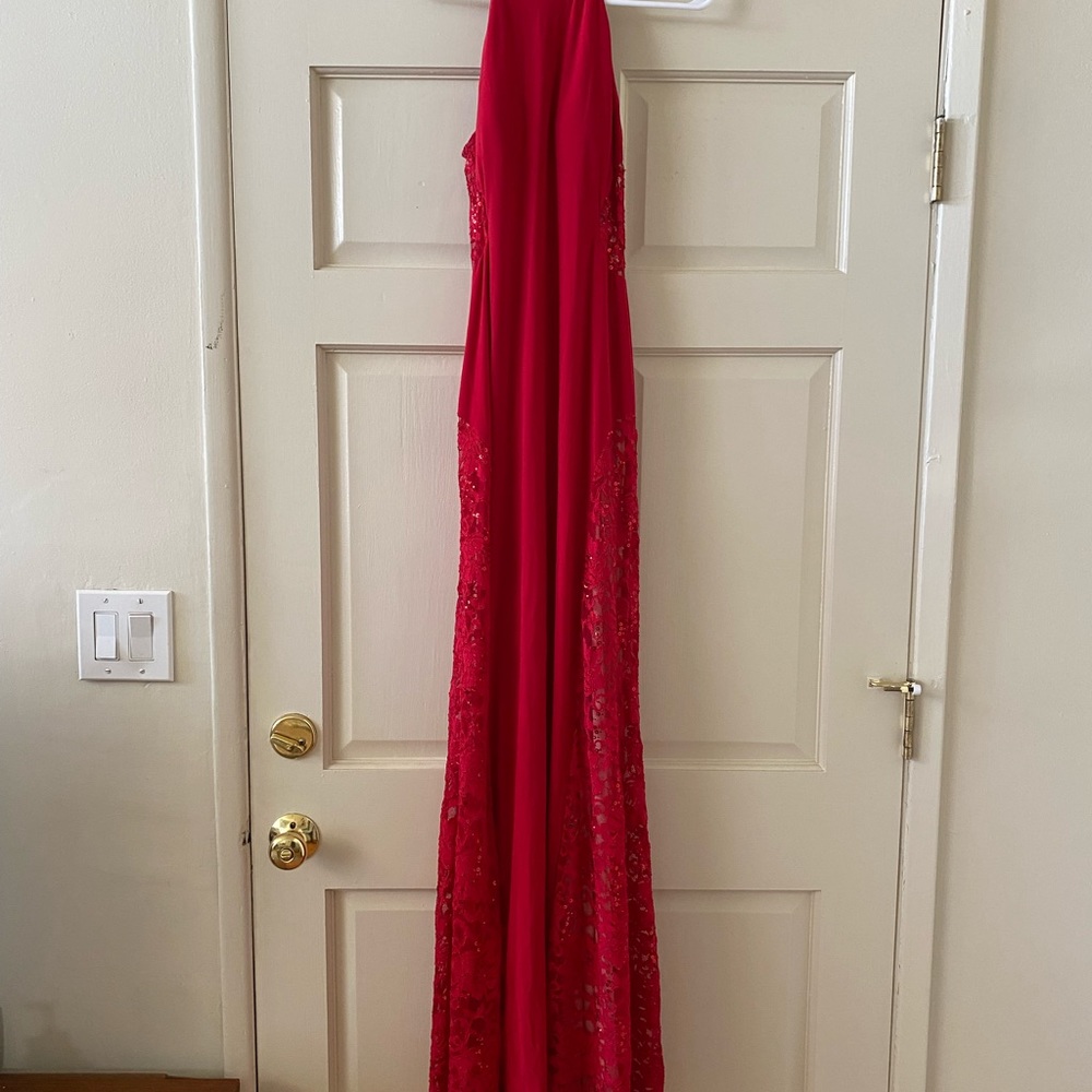 Windsor Red Halter High-Neck Embellished Floor-Length Dress - Picture 2 of 5